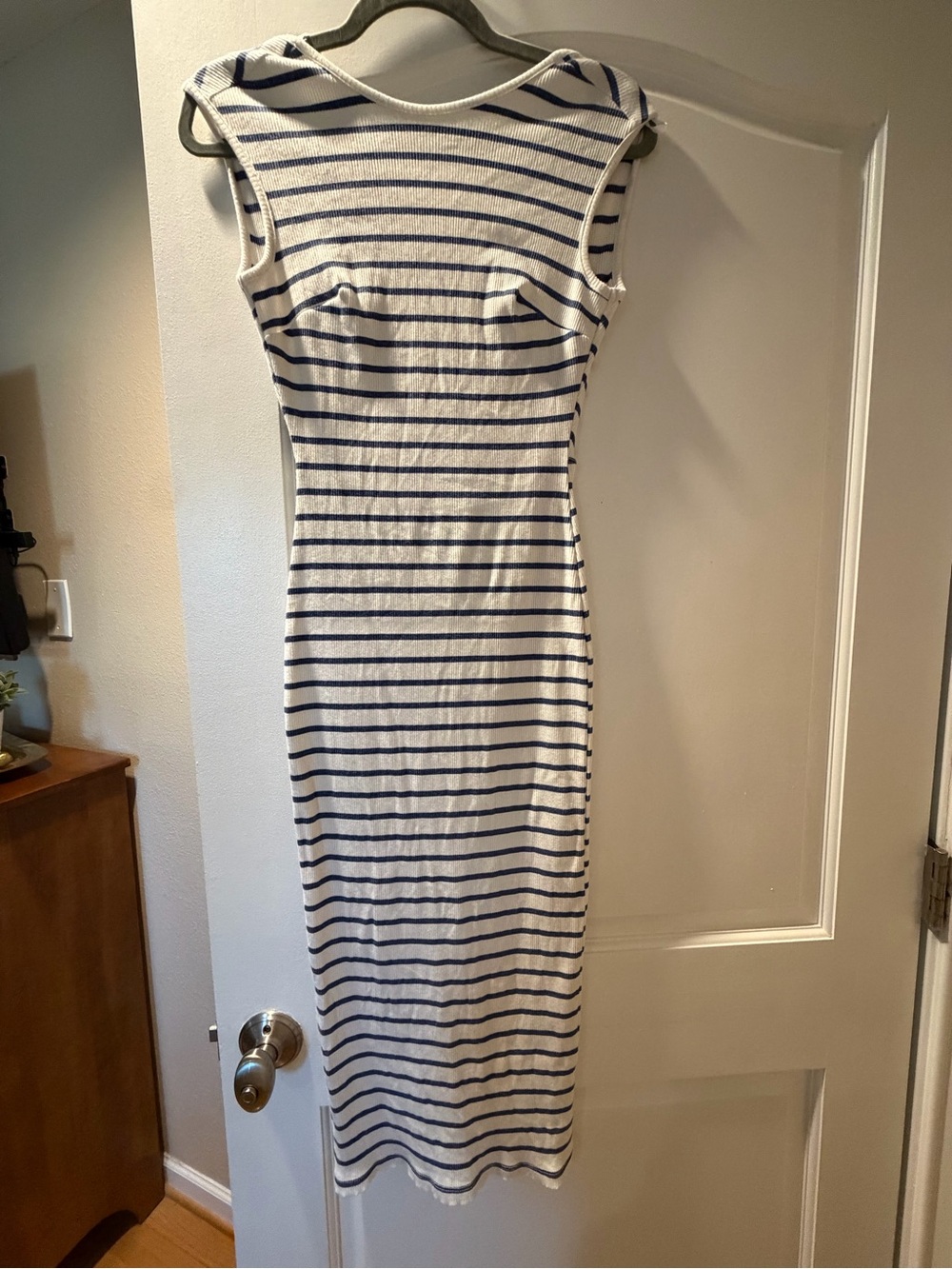 Lulus Striped Sleeveless Midi Dress - White & Navy - Picture 3 of 5